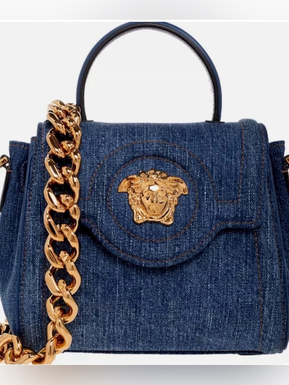 Versace Denim La Medusa Top-Handle Bag (3 way bag)